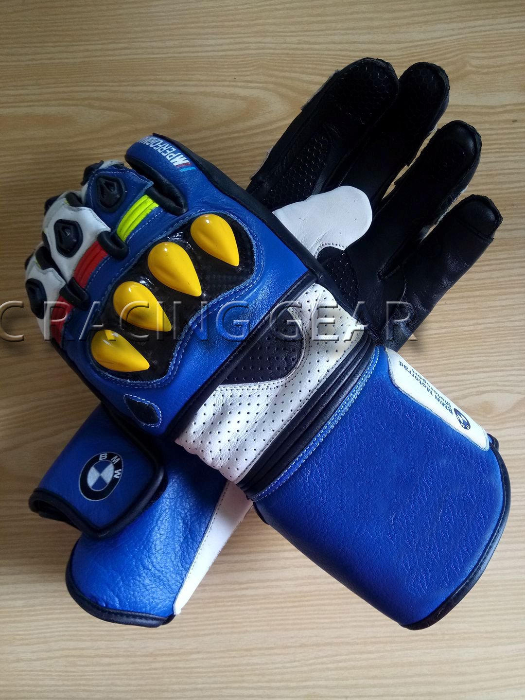 Blue Motorbike Motto GP Leather  Racing Glove Protected Racing Glove Size L