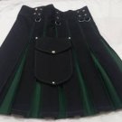 Men Active Handmade Black & Green Hybrid Cargo Pockets Fashion Utility Kilts Size  30