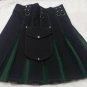 Men Active Handmade Black & Green Hybrid Cargo Pockets Fashion Utility Kilts Size 44