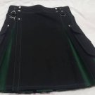 Men Active Handmade Black & Green Hybrid Cargo Pockets Fashion Utility Kilts Size  54