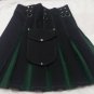 Men Active Handmade Black & Green Hybrid Cargo Pockets Fashion Utility Kilts Size 56