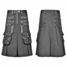 New Active Men Handmade Scottish Black cotton Utility Metal Warrior Kilts Size 30