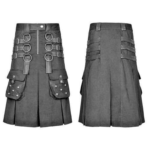 New Active Men Handmade Scottish Black cotton Utility Metal Warrior Kilts Size 52