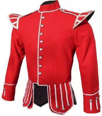 Scottish Military Dress To Impress Piper Drummer Band Doublet Jacket Red &  Golden Size L