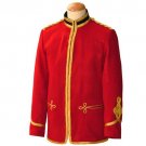 Scottish Highlander Men Military Piper Drummer Doublet Pipe Band Jacket Size L Color Red