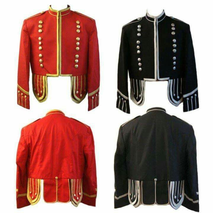 New Scottish Highlander Men Military Piper Drummer Doublet Pipe Band Jacket Size M Color Red