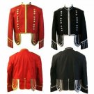 New Scottish Highlander Men Military Piper Drummer Doublet Pipe Band Jacket Size L Color Black