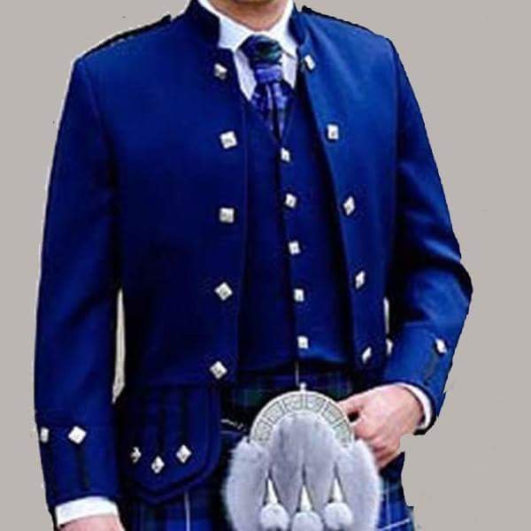 Scottish Highlander Men Prince Charlie Style Coat Fashion Dress To Impress Jacket Size XL Color Blue