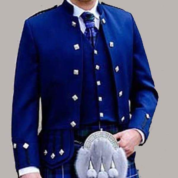 Scottish Highlander Men Prince Charlie Style Coat Fashion Dress To Impress Jacket Size M Color Blue
