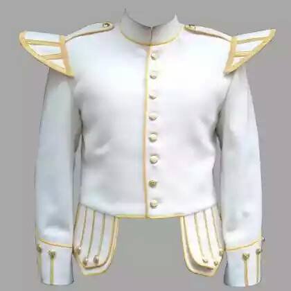 New Scottish Highlander Men Military Piper Drummer White Doublet Pipe Band Jacket Size M