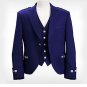 Scottish Argyle Highlander Men Prince Style Coat With Vest Fashion Jacket Size S Color Blue