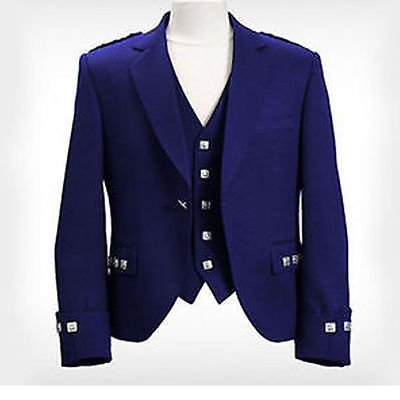 Scottish Argyle Highlander Men Prince Style Coat With Vest Fashion Jacket Size M Color Blue