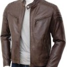 NEW MEN,S FASHION LEATHER MOTORCYCLE BROWN JACKET SIZE L