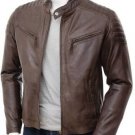 NEW MEN,S FASHION LEATHER MOTORCYCLE BROWN JACKET SIZE 2XL