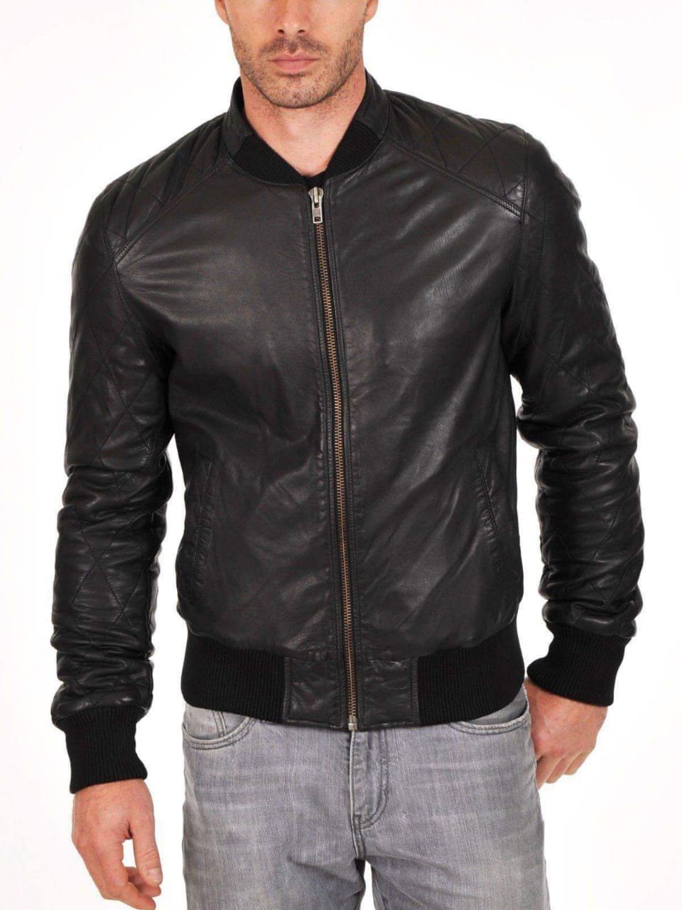 NEW MEN,S CLASSIC FASHION STYLE LEATHER MOTORCYCLE BLACK JACKET SIZE XL