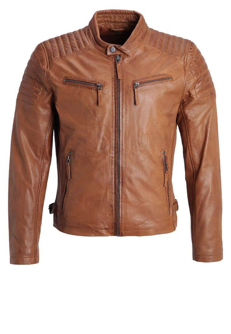 NEW MEN,S LATEST FASHION STYLE LEATHER MOTORCYCLE BROWN JACKET SIZE S