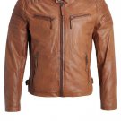 NEW MEN,S LATEST FASHION STYLE LEATHER MOTORCYCLE BROWN JACKET SIZE S