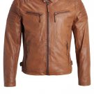 NEW MEN,S LATEST FASHION STYLE LEATHER MOTORCYCLE BROWN JACKET SIZE 6XL