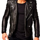 NEW MEN,S VINTAGE FASHION STYLE LEATHER MOTORCYCLE BLACK JACKET SIZE L