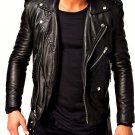 NEW MEN,S VINTAGE FASHION STYLE LEATHER MOTORCYCLE BLACK JACKET SIZE 3XL