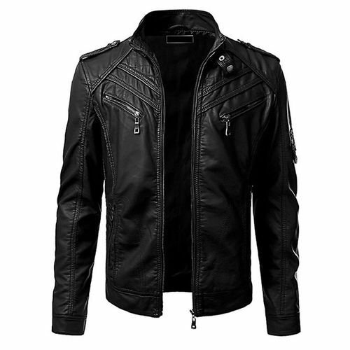 NEW MEN,S VINTAGE FASHION STYLISH LOOKING LEATHER MOTORCYCLE BLACK JACKET SIZE L