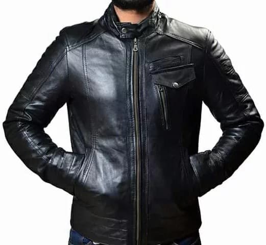 NEW MEN,S FASHION STYLISH LOOKING LEATHER MOTORCYCLE BLACK JACKET SIZE 6XL