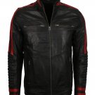 NEW MEN,S FASHION STYLISH LOOKING BLACK WITH RED CONTRAST LEATHER MOTORCYCLE BLACK JACKET SIZE 5XL