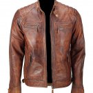 NEW MEN,S FASHION CAFE RACER VINTAGE LEATHER MOTORCYCLE BROWN JACKET SIZE XL