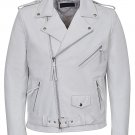 NEW MEN,S FASHION VINTAGE WHITE LEATHER MOTORCYCLE JACKET SIZE 5XL