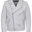NEW MEN,S FASHION VINTAGE WHITE LEATHER MOTORCYCLE JACKET SIZE 2XL
