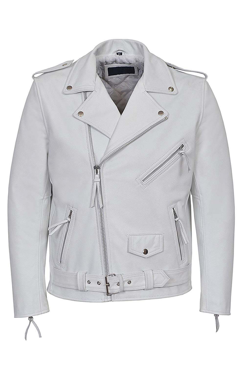 NEW MEN,S FASHION VINTAGE WHITE LEATHER MOTORCYCLE JACKET SIZE M