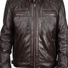 NEW MEN,S FASHION VINTAGE LEATHER MOTORCYCLE DARK BROWN JACKET SIZE 3XL