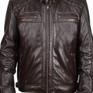 NEW MEN,S FASHION VINTAGE LEATHER MOTORCYCLE DARK BROWN JACKET SIZE 4XL
