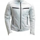 NEW MEN,S FASHION LEATHER MOTORCYCLE WHITE JACKET JC67756 SIZE XS