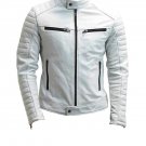 NEW MEN,S FASHION LEATHER MOTORCYCLE WHITE JACKET JC67756 SIZE 3XL