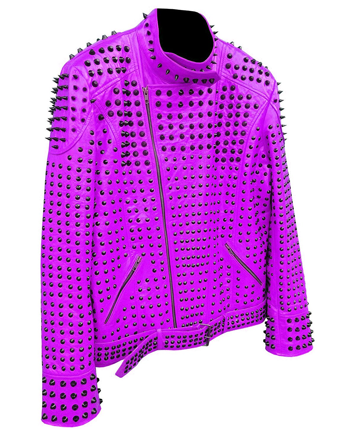 Men motorbike fashion style full body gothic studded purple leather jacket SIze 3xl