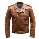 NEW MEN,S BROWN STYLE FASHION LEATHER MOTORCYCLE JACKET ART NO 23897 SIZE L