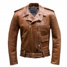NEW MEN,S BROWN STYLE FASHION LEATHER MOTORCYCLE JACKET ART NO 23897 SIZE 2XL