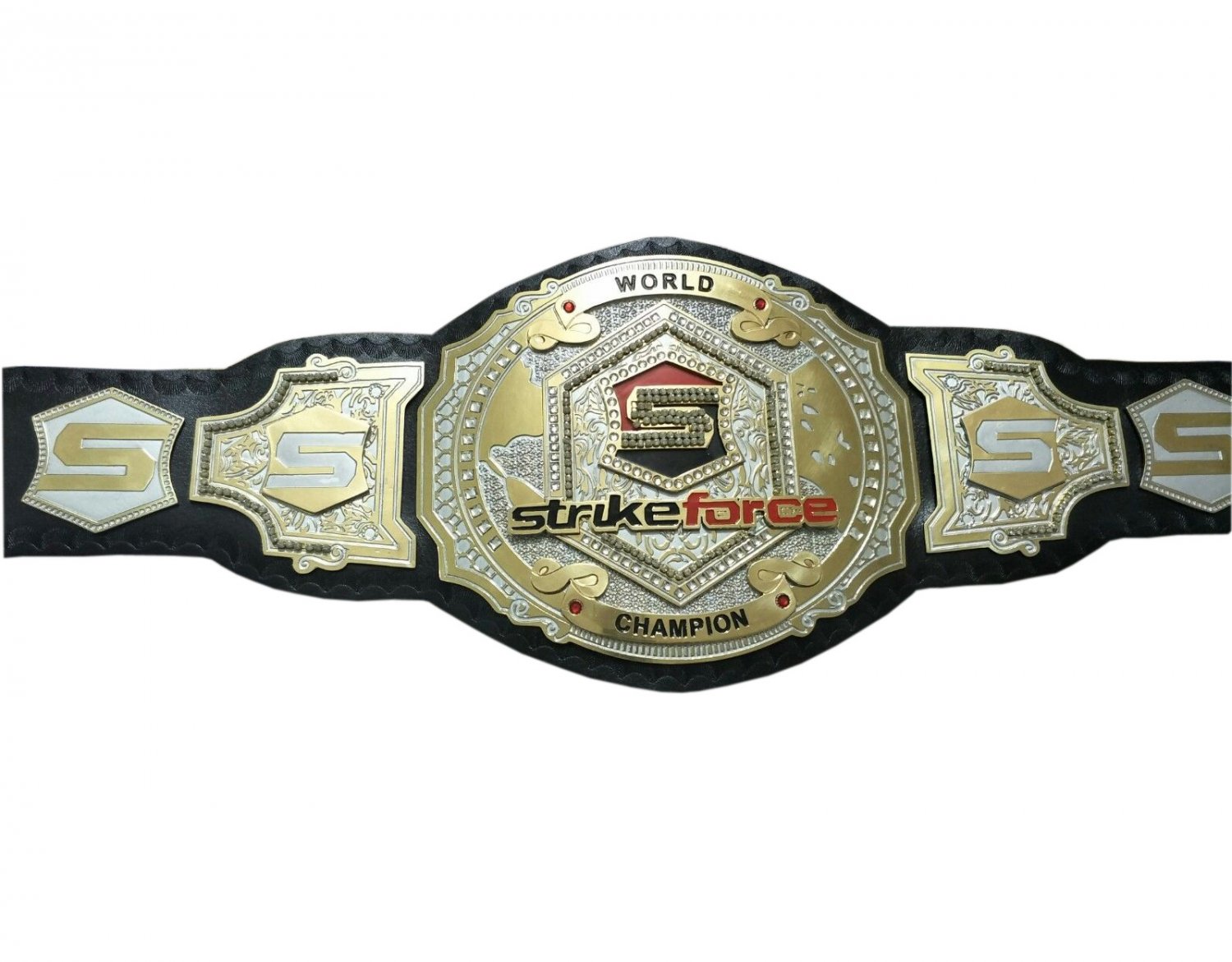 STRIKE FORCE WORLD WRESTLING CHAMPIONSHIP BELT ADULT SIZE BLACK LEATHER STRAP