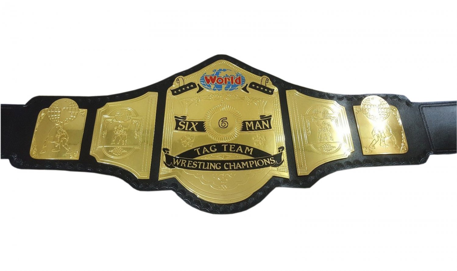 WORLD SIX MAN TAG TEAM CHAMPION WRESTLING CHAMPIONSHIP BELT ADULT SIZE