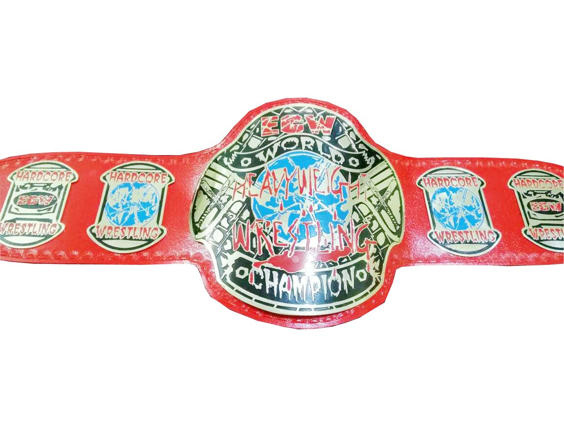 ECW WORLD HEAVYWEIGHT HARDCORE WRESTLING CHAMPIONSHIP BELT ADULT SIZE RED LEATHER STRAP