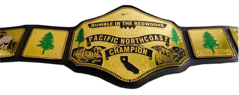 RUMBLE IN THE REDWOODS PACIFIC NORTHCOAST CHAMPIONSHIP BELT BLACK LEATHER STRAP ADULT SIZE