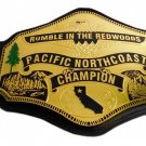 RUMBLE IN THE REDWOODS PACIFIC NORTHCOAST CHAMPIONSHIP BELT BLACK LEATHER STRAP ADULT SIZE
