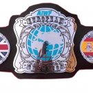 AIWF EUROPEAN CHAMPIONSHIP BELT BLACK LEATHER STRAP ADULT SIZE