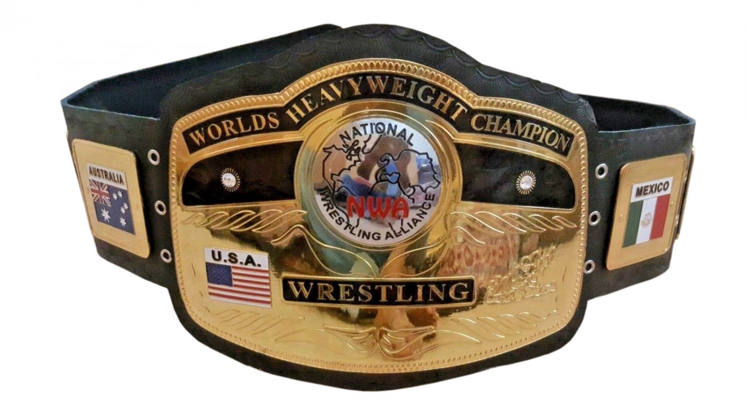 NWA Dome globe world heavyweight wrestling championship belt black leathe.....