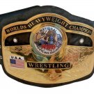 NWA DOME GLOBE WORLD HEAVYWEIGHT WRESTLING CHAMPIONSHIP BELT BLACK LEATHER STRAP ADULT SIZE