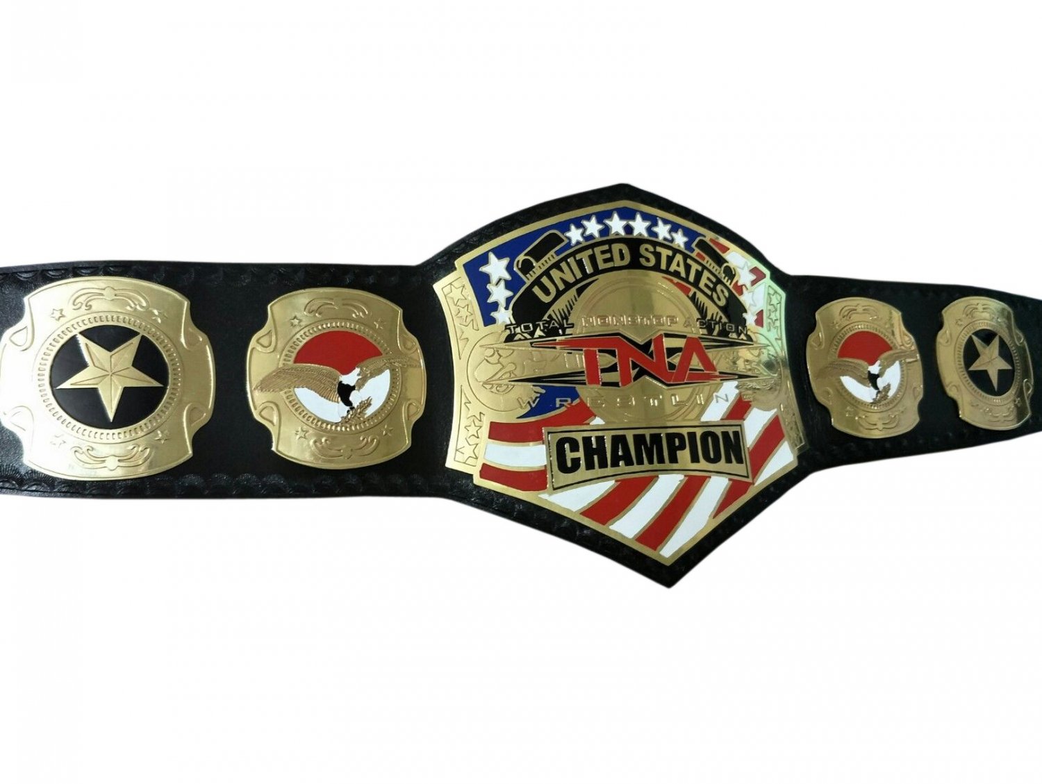 TNA UNITED STATES WRESTLING CHAMPIONSHIP BELT BLACK LEATHER STRAP ADULT