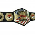 TNA UNITED STATES WRESTLING CHAMPIONSHIP BELT BLACK LEATHER STRAP ADULT SIZE