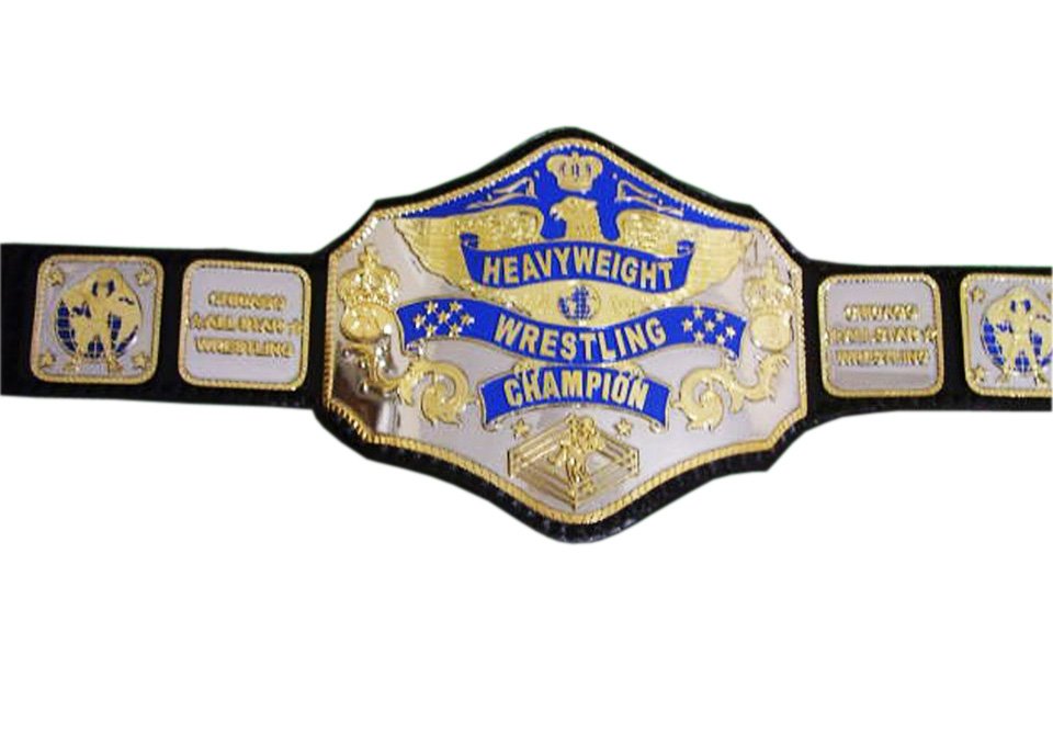 HEAVYWEIGHT WRESTLING CHAMPIONSHIP BELT BLACK LEATHER STRAP ADULT SIZE