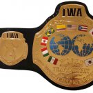 IWA HEAVYWEIGHT WRESTLING CHAMPIONSHIP BELT BLACK LEATHER STRAP ADULT SIZE